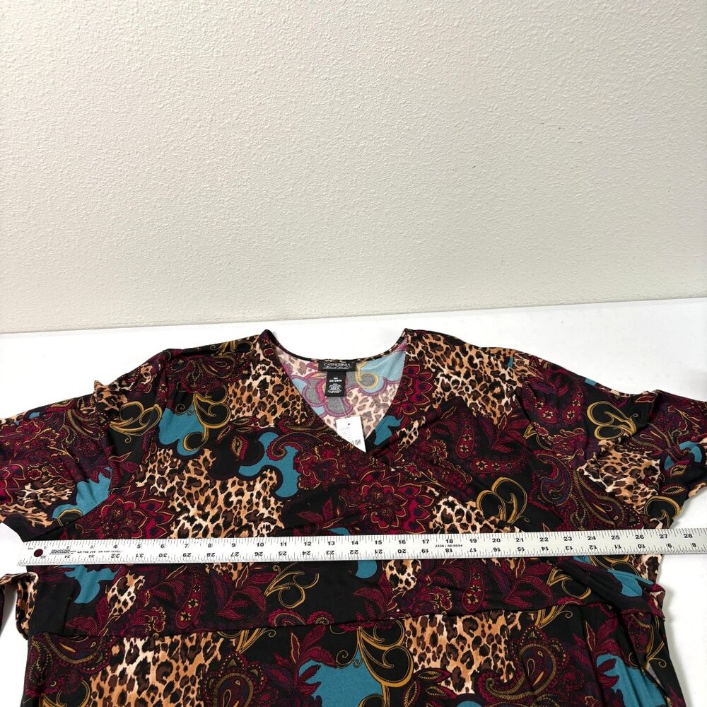 Catherines Black Label Paisley Leopard Print Wrap Dress Size 3X V Neck Belt NWT - Picture 6 of 12